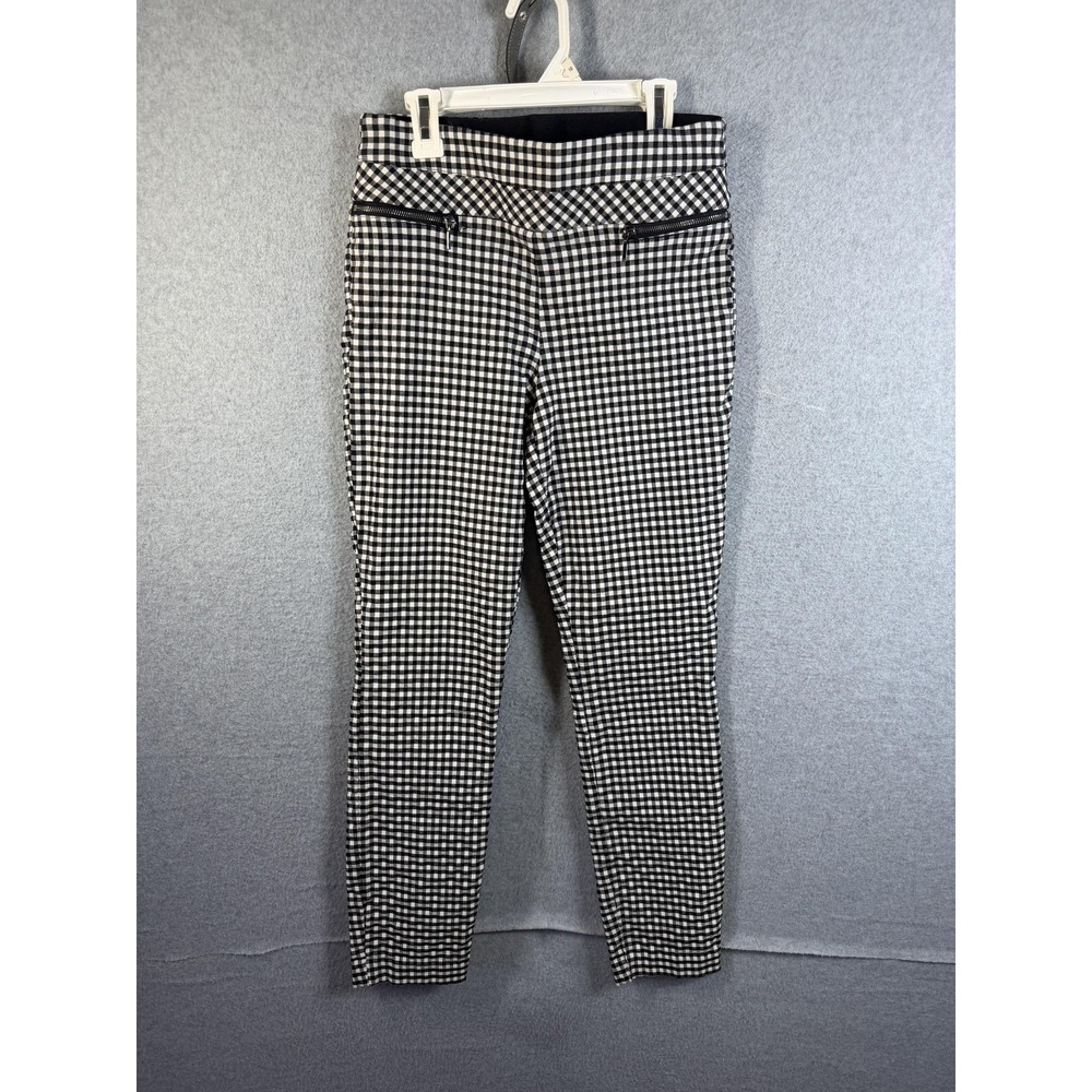 Candies Audrey Pull On Pants Small Black Check Ponte Dress Stretch Ankle
